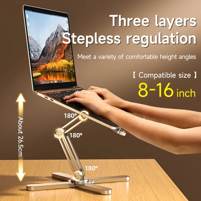 ""Foldable Laptop Stand 360° Rotation Aluminum Alloy Holder on office desk