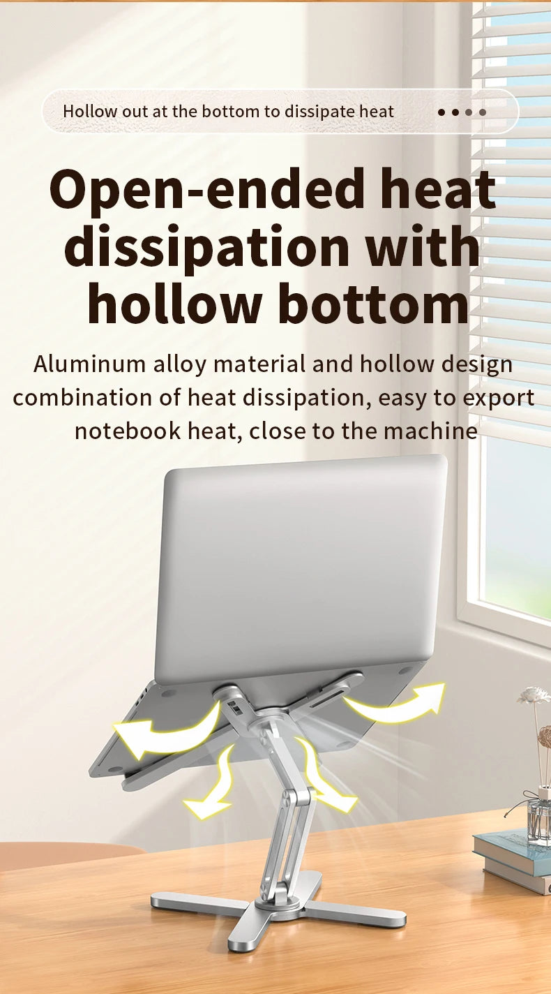 ""Portable Foldable Laptop Stand 360° Rotation Aluminum Alloy Holder folded design