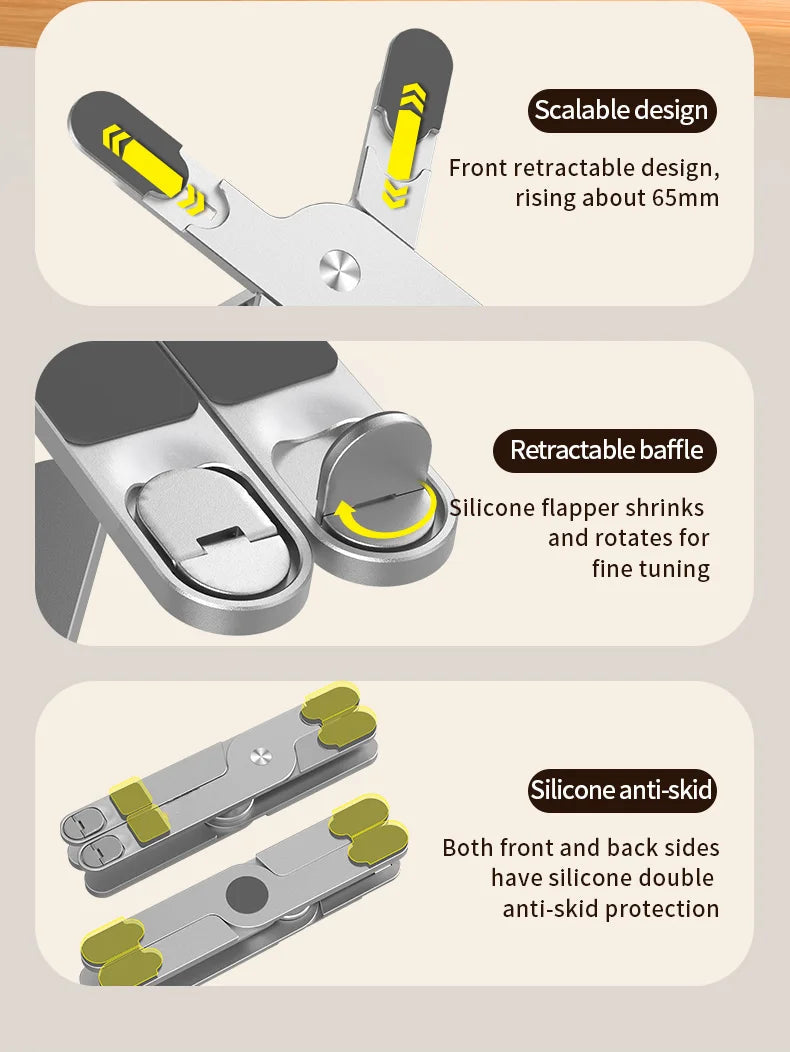""Portable Foldable Laptop Stand 360° Rotation Aluminum Alloy Holder folded design