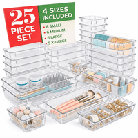 25-piece clear drawer organizer set with 4 different tray sizes for bathroom, vanity, office, and makeup storage
