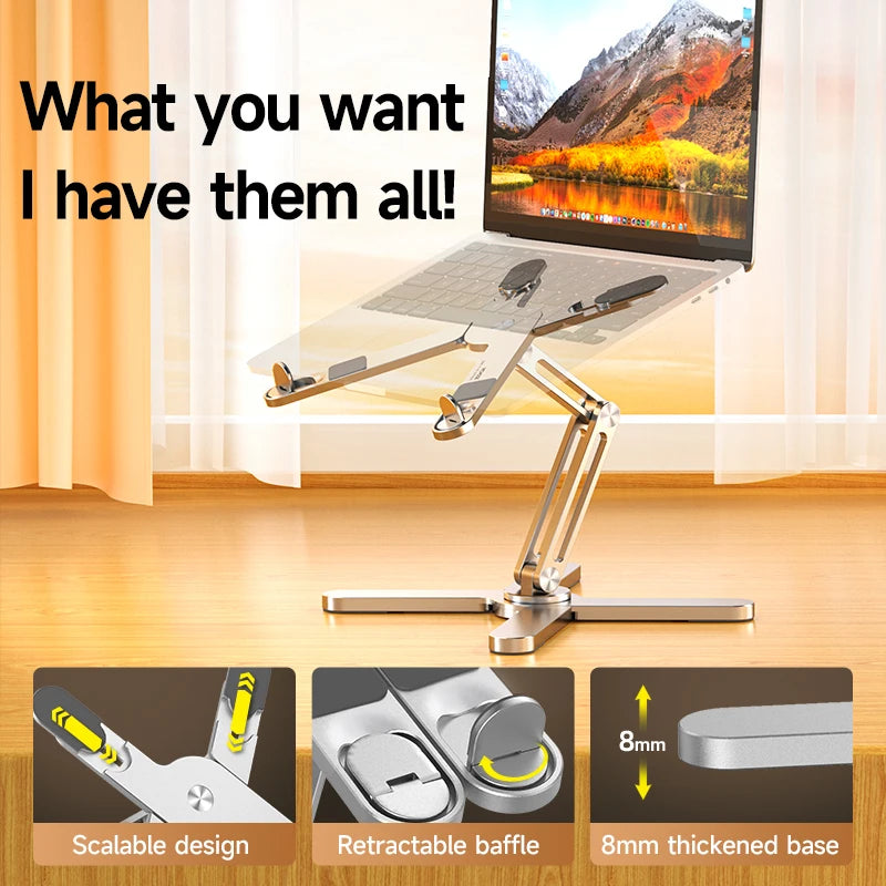""Foldable Laptop Stand 360° Rotation Aluminum Alloy Holder on office desk