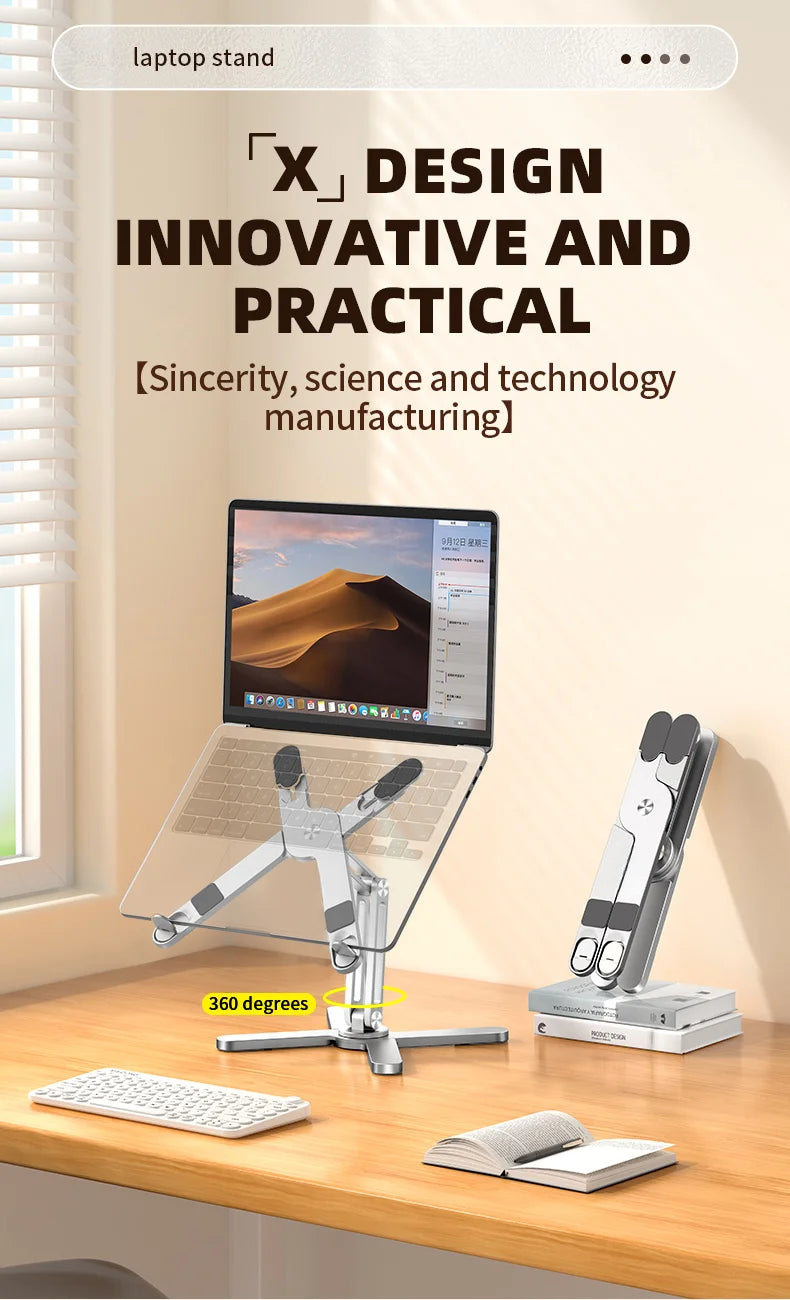 ""Adjustable Foldable Laptop Stand 360° Rotation Aluminum Alloy Holder side view
