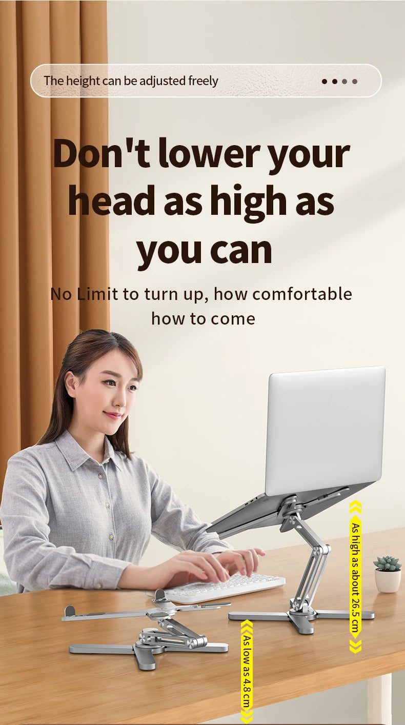 ""Aluminum alloy Foldable Laptop Stand 360° Rotation holding laptop