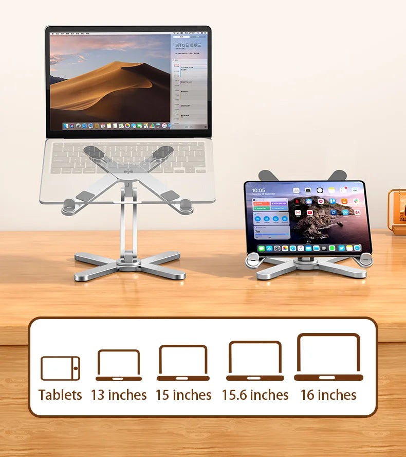 ""Portable Foldable Laptop Stand 360° Rotation Aluminum Alloy Holder folded design