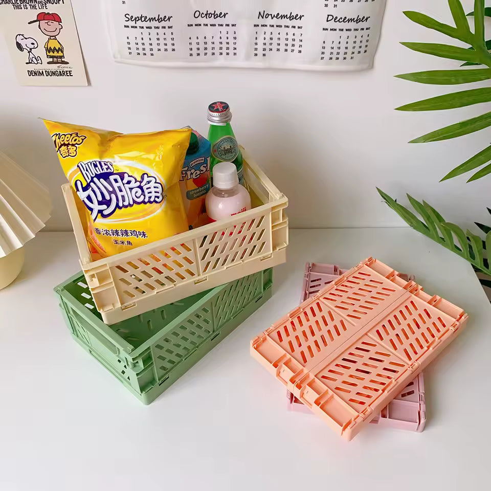 Plastic Foldable Storage Crate Folding Box Basket Stackable Cute Makeup Jewellery Toys Boxes for Storage Box Organizer Portable