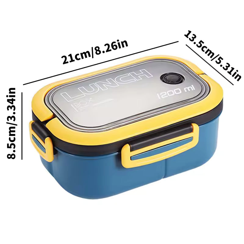 1200ML 2 Layer Bento Lunch Box With Spoon Fork, Kid High Capacity Microwae Food Containers Portable Leakproof Office Camping