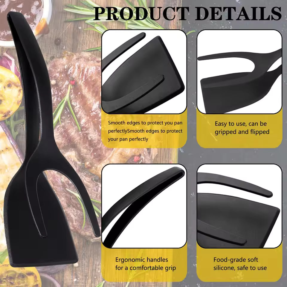 Two in one spatula tongs for flipping omelete