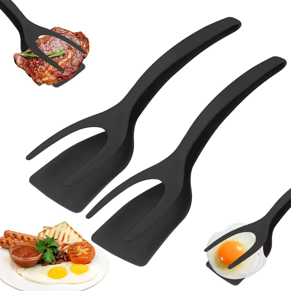 Two in one spatula tongs for flipping omelete