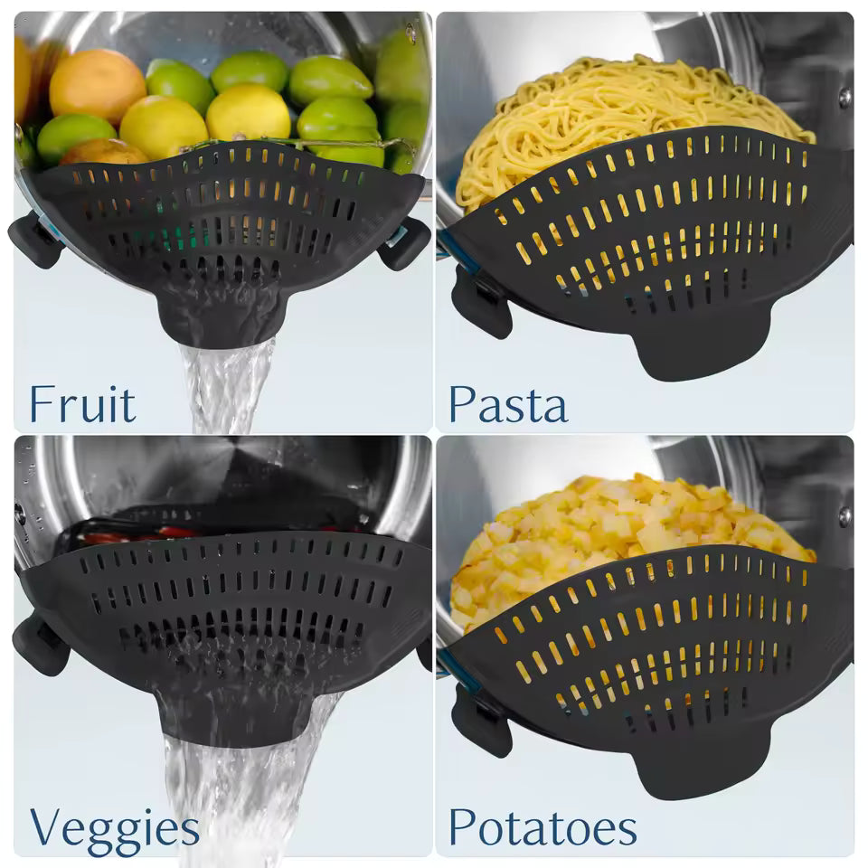 1pc Adjustable Silicone Clip-On Strainer for Pots, Pans, and Bowls - Handheld Drainer for Noodles, Pasta