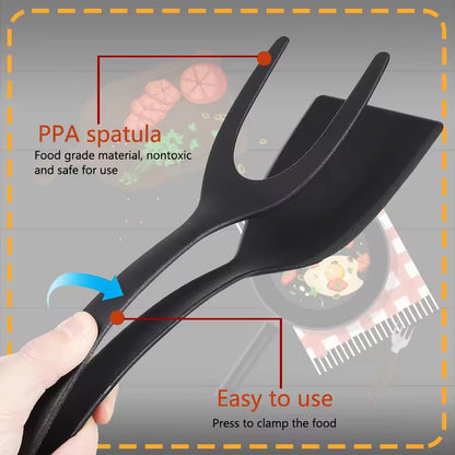 Two in one spatula tongs for flipping omelete