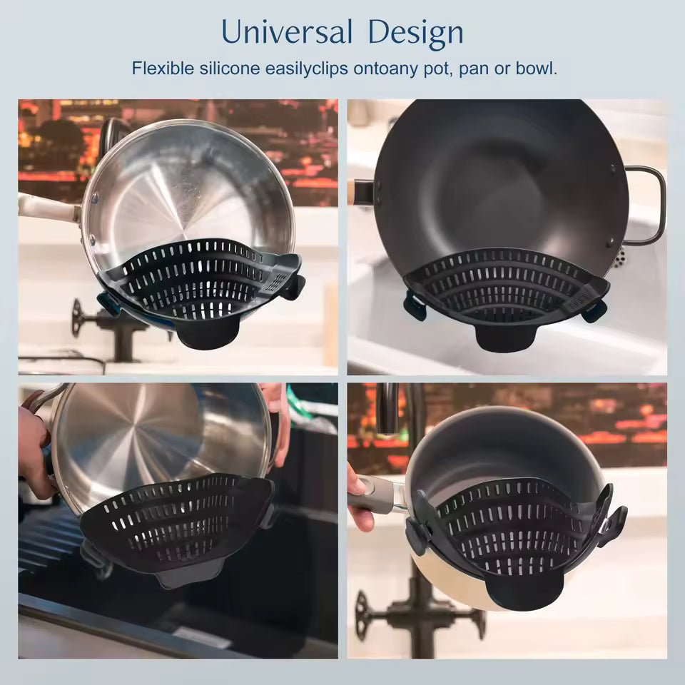 1pc Adjustable Silicone Clip-On Strainer for Pots, Pans, and Bowls - Handheld Drainer for Noodles, Pasta