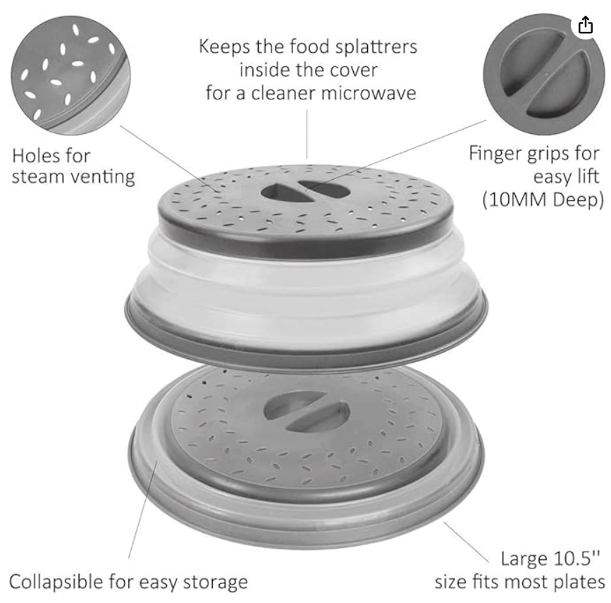 Collapsible Microwave Splatter Cover with Steam Vents Silicone Food Cover Lid