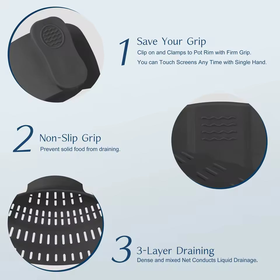 1pc Adjustable Silicone Clip-On Strainer for Pots, Pans, and Bowls - Handheld Drainer for Noodles, Pasta