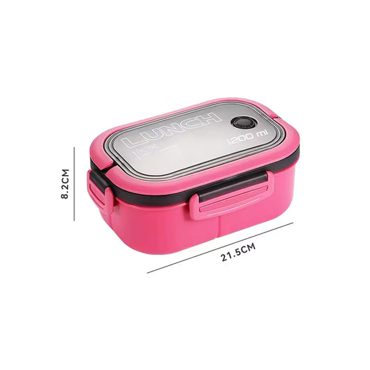 1200ML 2 Layer Bento Lunch Box With Spoon Fork, Kid High Capacity Microwae Food Containers Portable Leakproof Office Camping