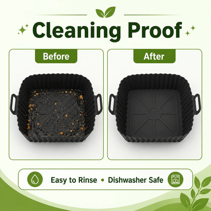 Square silicone air fryer basket liner, dishwasher safe