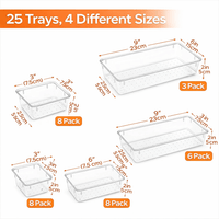 Clear drawer organizer trays in 4 size options for neat and customizable drawer storage