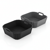 2 pack square silicone air fryer liner black and grey 22x21x6cm premium fit reusable basket insert UAE”