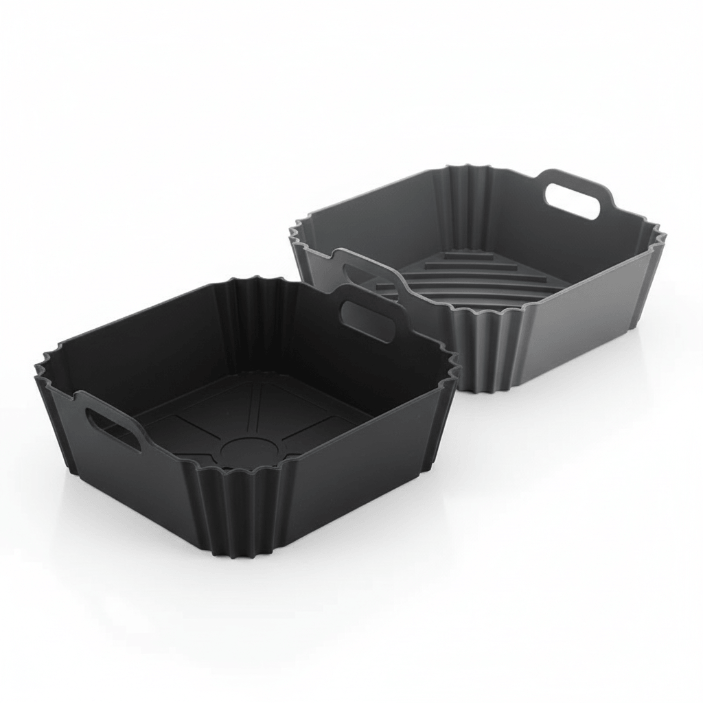 2 pack square silicone air fryer liner black and grey 22x21x6cm premium fit reusable basket insert UAE”