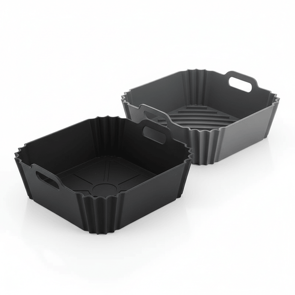 Premium Fit Square Silicone Air Fryer Liner (2-Pack) 22×21×6cm + FREE Basting Brush