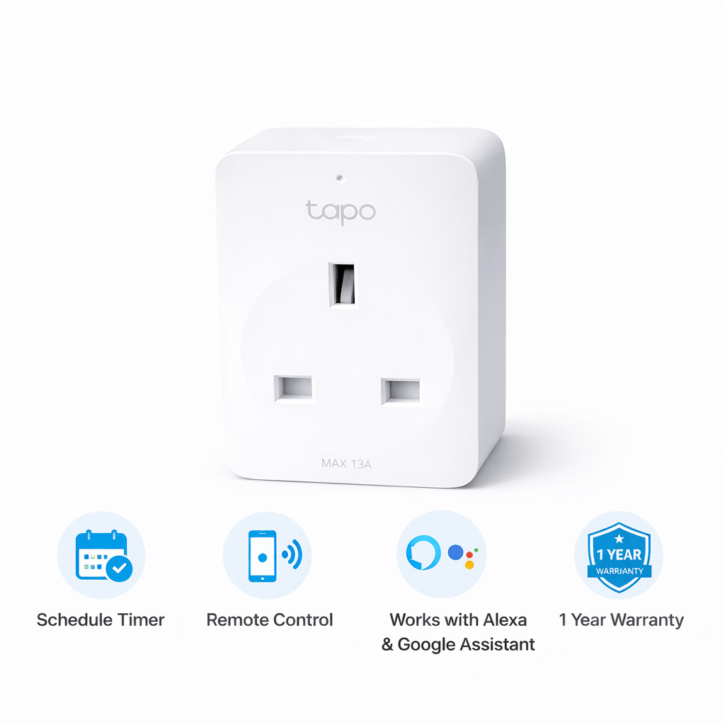 Single smart Wi-Fi plug UAE Type G 3-pin on white background