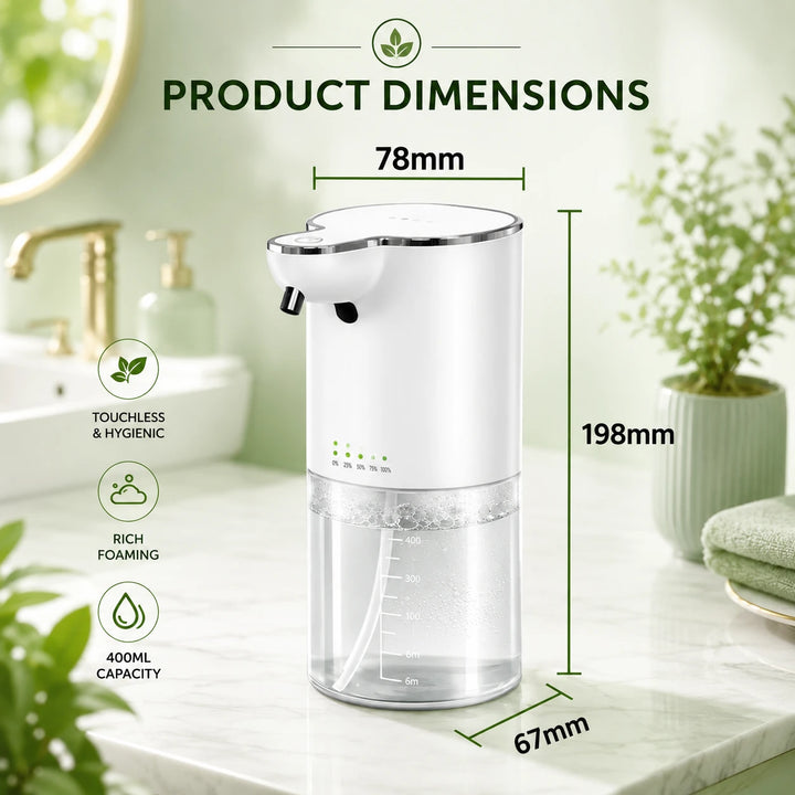 Compact touchless foam soap dispenser for a countertop